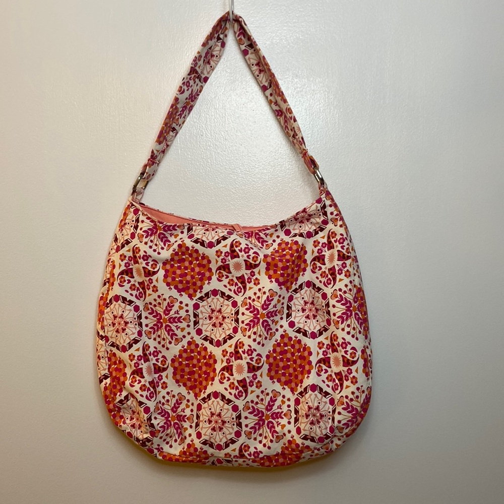 Handbag Reversible Floral Orange Pink White/ Plain Coral Excellent Condition